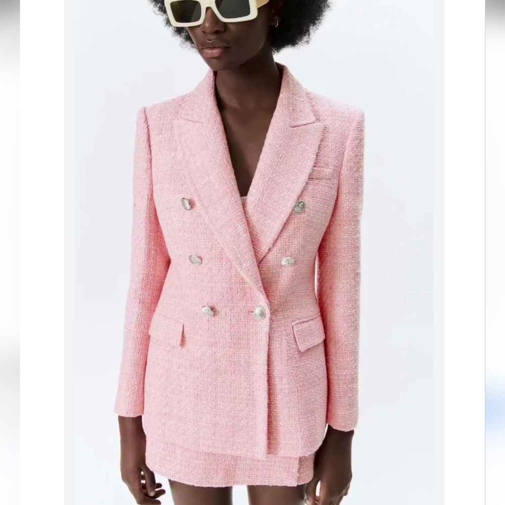 ZARA TWEED TEXTURED BLAZER PINK SIZE XS and M - Picture 14 of 16